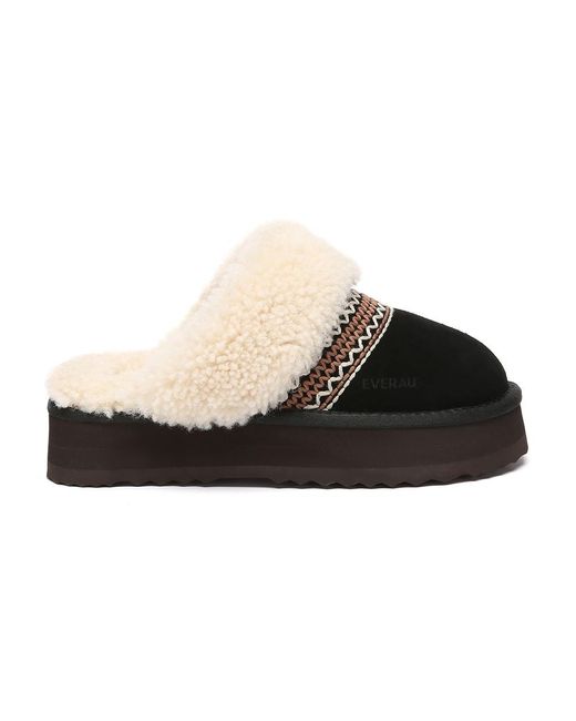 EverAu Australia Black Ever Au Crake Knitted Platform Sheepskin Slippers