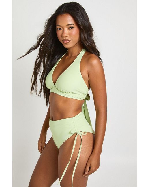 Boohoo Green Tummy Control Ruched High Waist Bikini Bottom