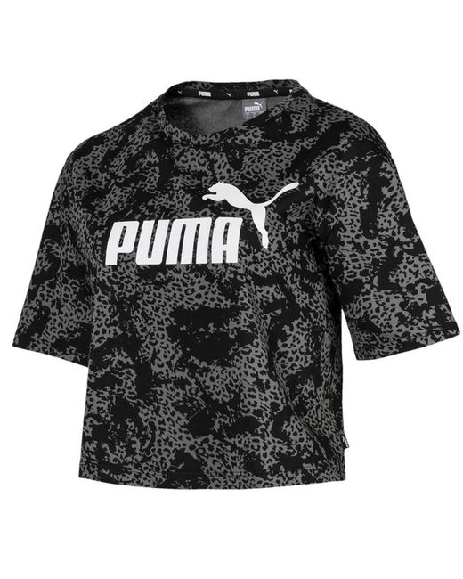 PUMA Black Elevated Essentials Cropped Logo Aop T-Shirt Top 580392 01