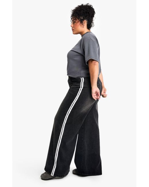 Boohoo Blue Plus Washed Side Stripe Wide Leg Jean
