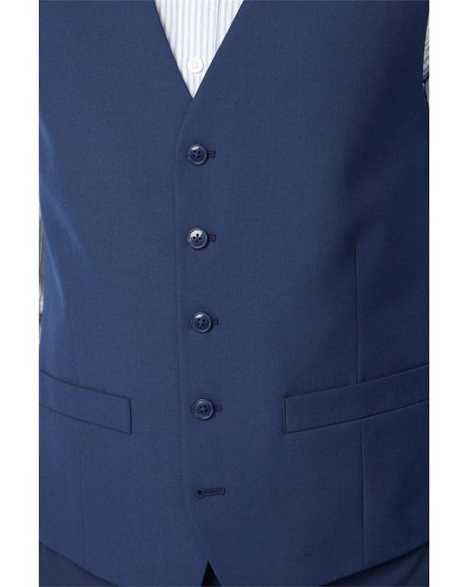 Limehaus Blue Single Breasted Five Button V-Neck Slim Fit Suit Waistcoat for men