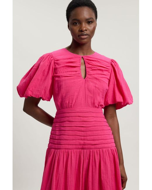 Karen Millen Pink Double Cloth Balloon Sleeve Midi Dress