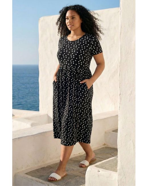Roman Black Curve Polka Dot Gathered Waist Dress
