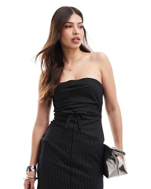 ASOS Black Bengaline Bandeau Midi Dress With Bow Waist Detail