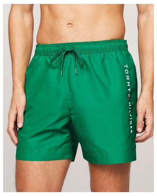 Tommy Hilfiger Green Medium Drawstring Swim Shorts for men