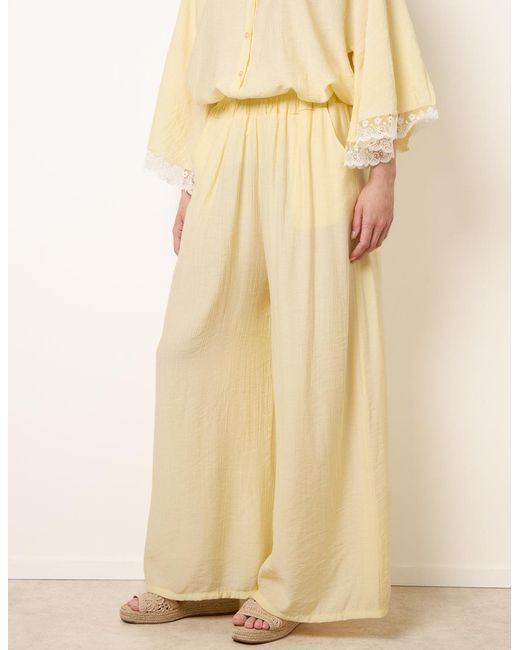 Blue Vanilla Natural Crinkle Viscose Wide Leg Trousers