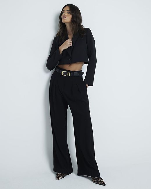 River Island Blue Pleated Wide Leg Trousers