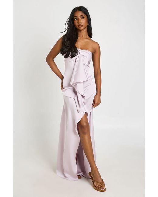 Boohoo Pink Ruched Bust Drape Front Satin Maxi Dress