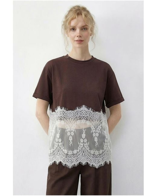 Bianco Lucci Brown Cotton T-Shirt
