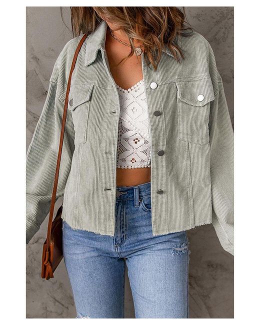 Azura Exchange Corduroy Cropped Jacket With Raw Hem And Flap