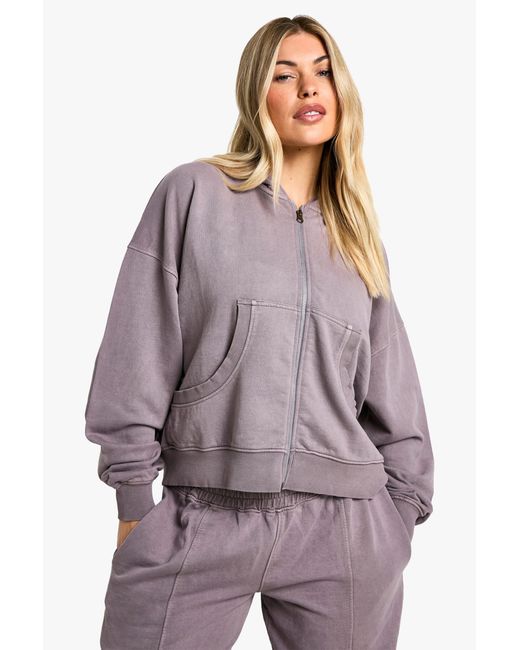 Boohoo Purple Premium Heavyweight Overdyed Zip Through Hoodie