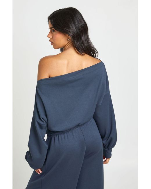 Boohoo Blue Soft Touch Off Shoulder Sweatshirt