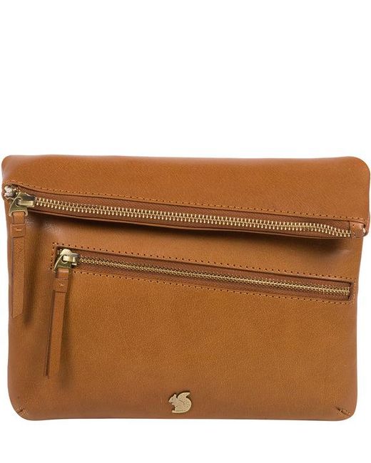 Conkca Brown 'Flare' Dark Leather Clutch Bag