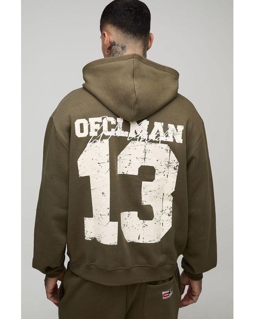 BoohooMAN Green Tall Oversized Boxy Spray Wash 13 Print Hoodie for men