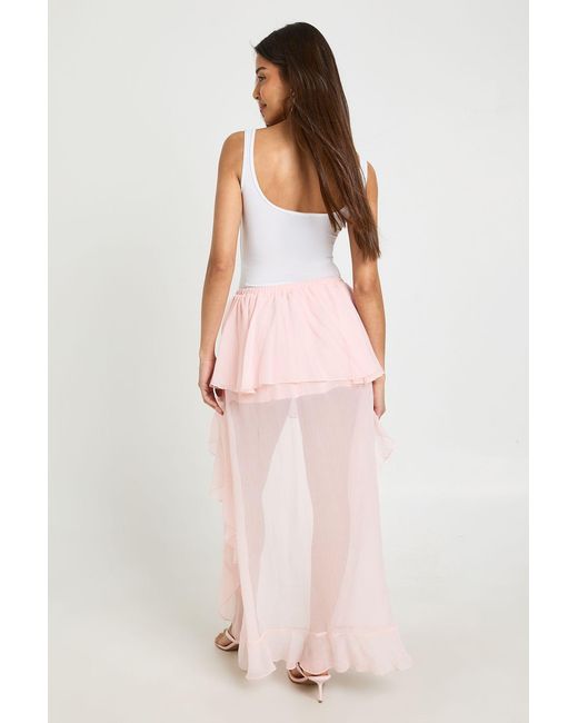 Boohoo Pink Ruffle High-Low Maxi Skirt