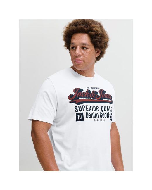 Jack & Jones White Graphic T Shirt Oneck Plus Size Tee for men