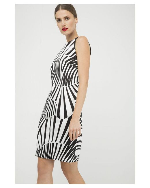 Conquista White Fitted Sleeveless Print Dress