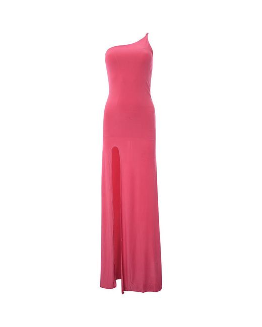 Femme Luxe Pink Asymmetric One Strap Maxi Dress With Train