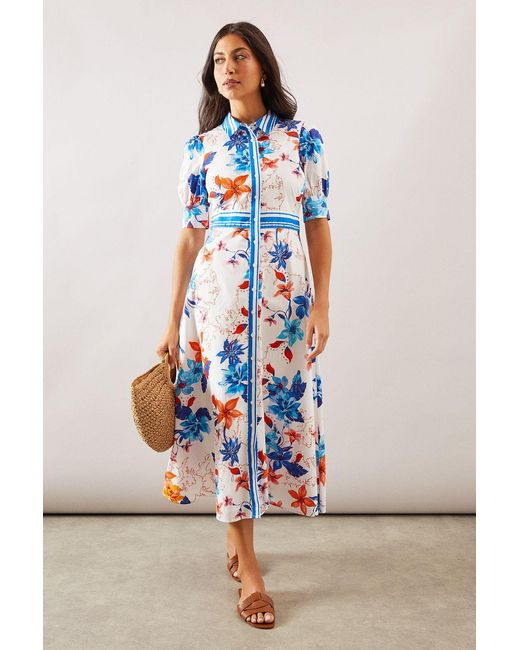 Wallis White Floral Print Button Midi Shirt Dress