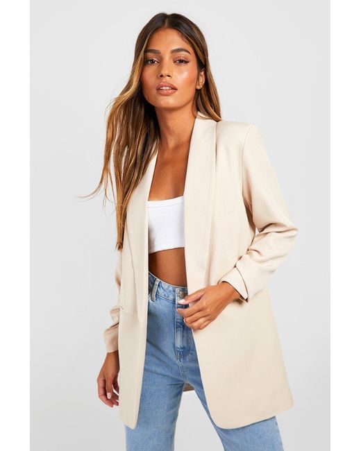 Boohoo Blue Ruched Sleeve Tailored Blazer