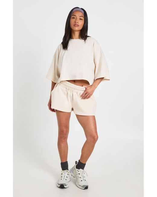 Boohoo Natural Petite Boxy Crop T-Shirt And Short Set