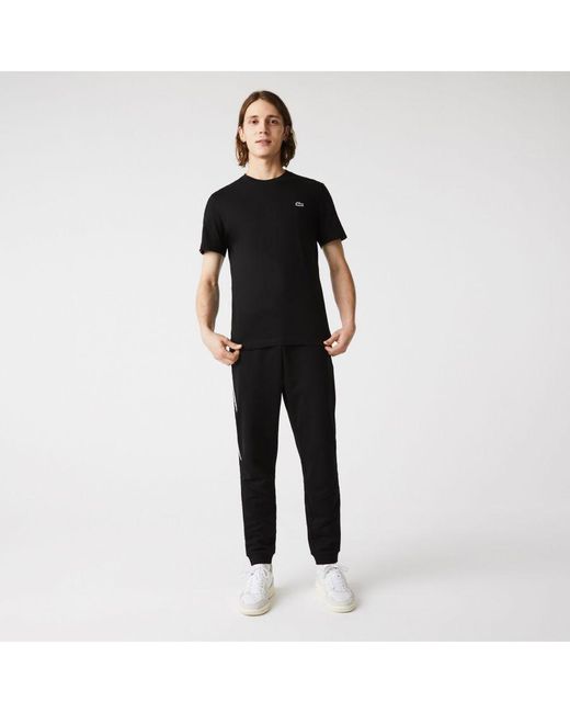 Lacoste Black Crew Neck Print Striped T-Shirt Cotton for men