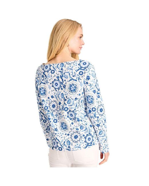 Joules Blue Printed Harbour Cotton Long Sleeved Top