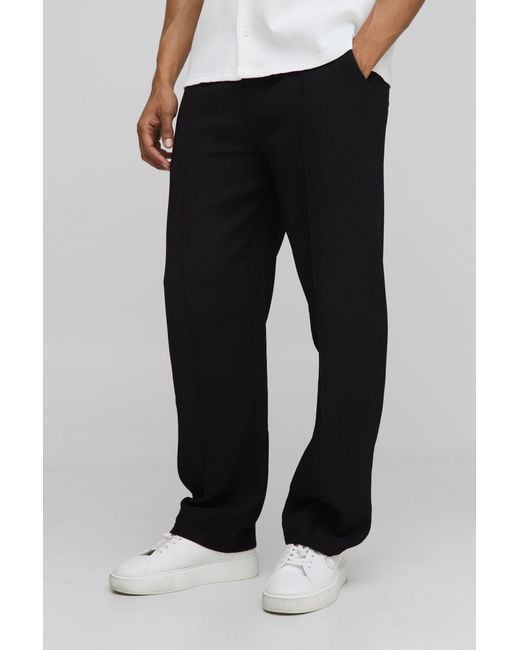 BoohooMAN Black Elasticated Waist Relaxed Fit Pleated Pants for men