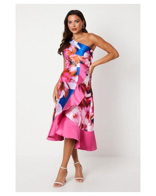 Coast Pink One Shoulder Seam Detail Ruffle Midi Dress