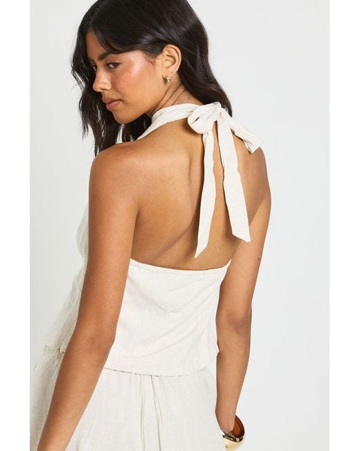 Boohoo White Cowl Halter Linen Top