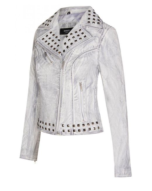 Infinity Leather Gray Gothic Biker Jacket With Studs-Bilbao