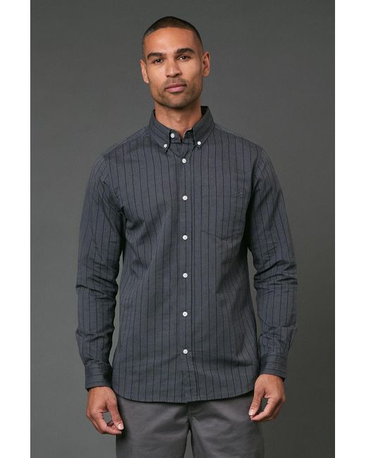 MAINE Gray Stripe Oxford Long Sleeve Shirt Cotton for men