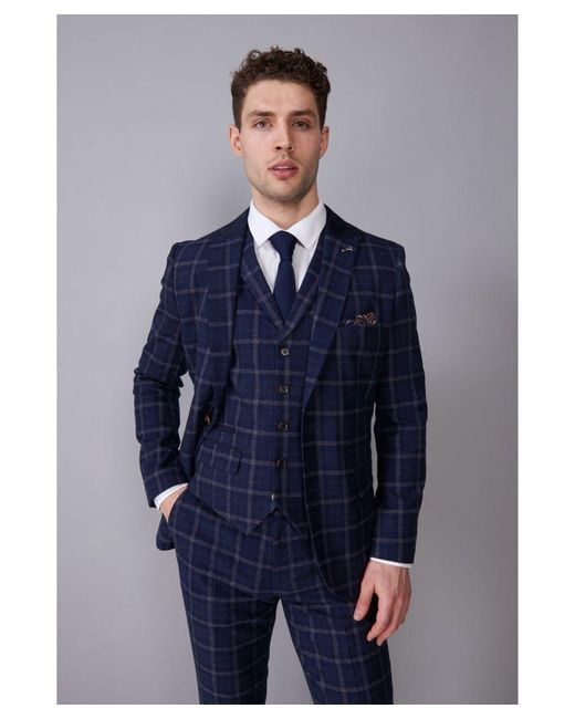 Harry Brown London Blue Harry London Tyler Check Three Piece Suit Wool for men