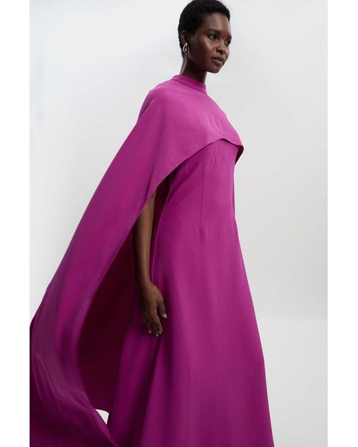 Karen Millen Purple Tailored Cape Detail Maxi Dress