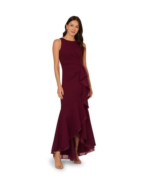 Adrianna Papell Red Ruffle Crepe Halter Gown