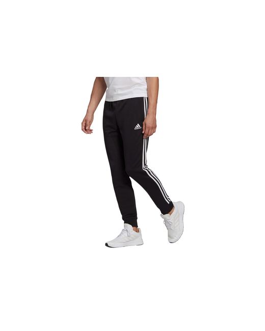 Adidas Black Essentials French Terry Tapered Cuff 3-Stripes Pants for men