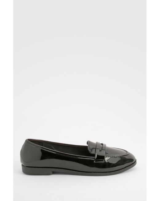 Boohoo Black Wide Fit Patent Loafers