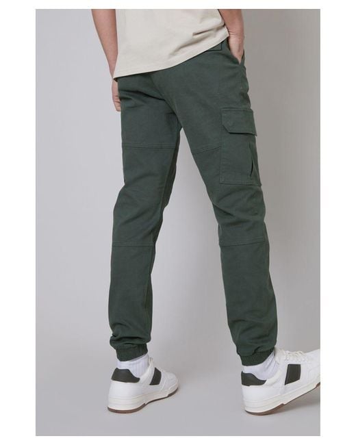 Threadbare Gray Dark 'Belfast' Cotton Jogger Style Cargo Trousers With Stretch for men