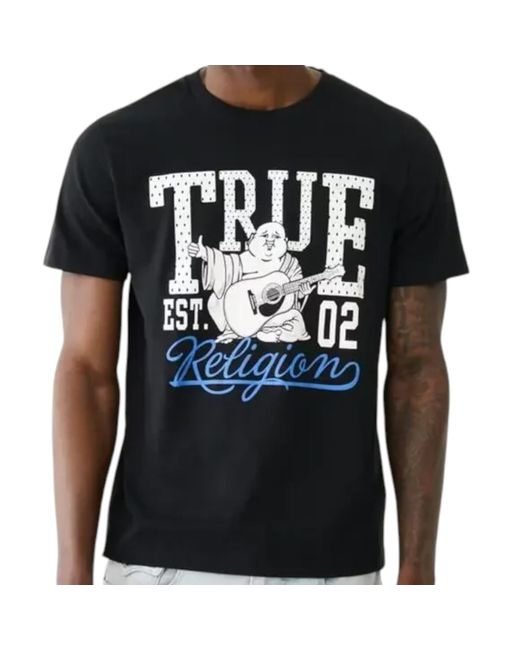 True Religion Black 108035 Dotted Print T Shirts Crew Neck Half Sleeve Cotton Tee for men