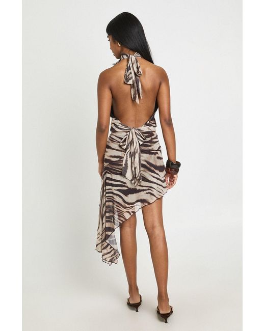 Boohoo Natural Zebra Print Mesh Drape Flippy Mini Skirt
