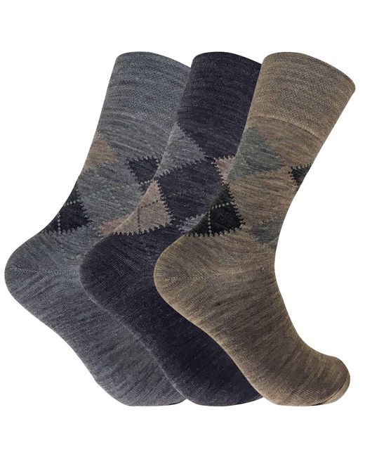 Sock Snob Blue 3 Pack Non Elastic Lambs Wool Blend Pattern Socks For Circulation for men