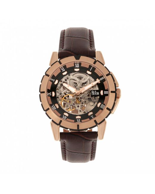 Reign Metallic Philippe Automatic Skeleton Leather-Band Watch for men