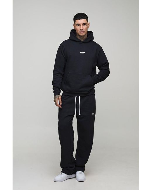 BoohooMAN Blue Tall Regular Fit Sport Embroidered Hoodie & Straight Leg Jogger Tracksuit for men