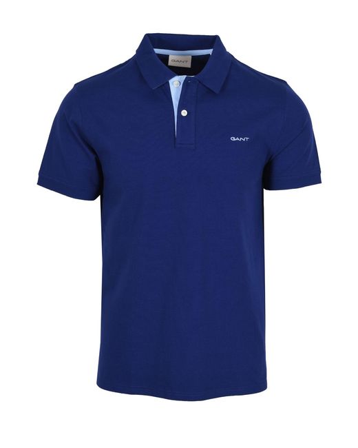 Gant Blue Contrast Collar Ss Polo Shirt Rich for men