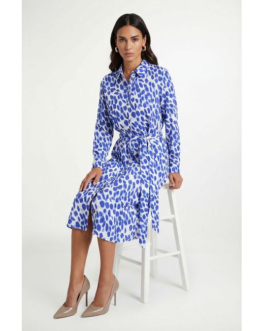 Wallis Blue Petite Collared Button Through Shirt Dress