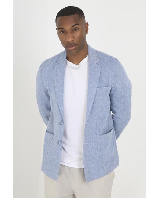 Brave Soul Blue Light 'Cambridge' Button Through Chambray Blazer for men