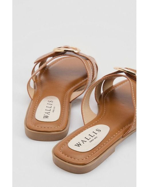 Wallis Natural Becky Faux Leather Cross Strap Metal Detail Flat Sliders