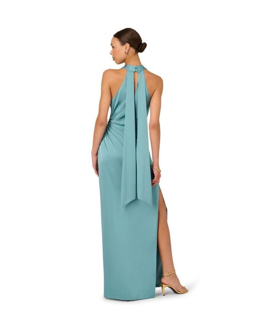 Adrianna Papell Blue Stretch Satin Long Dress