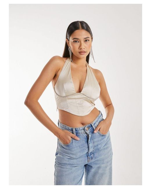 Pink Vanilla White Diamante Halter Neck Top