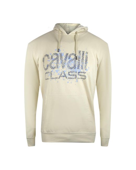 Roberto Cavalli Natural Cracked Sprayed Logo Hoodie Cotton for men